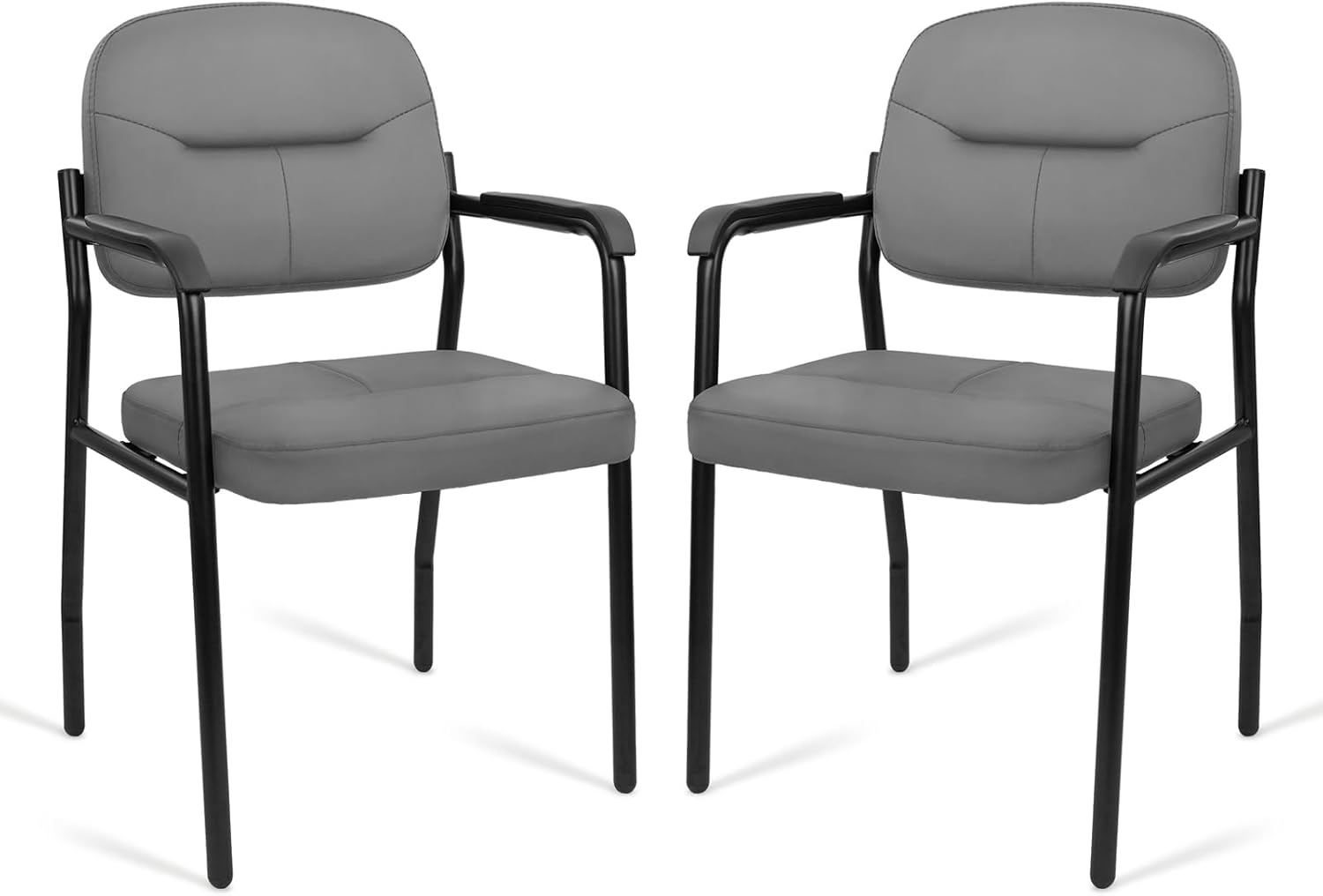 CLATINA Waiting Reception Chairs No Wheel, Leather Guest Chair with Padded Arms, Modern Brown Office Desk Chairs with Sled Base for Office Meeting Conference Room Lobby Home Living Room (4 Pack)