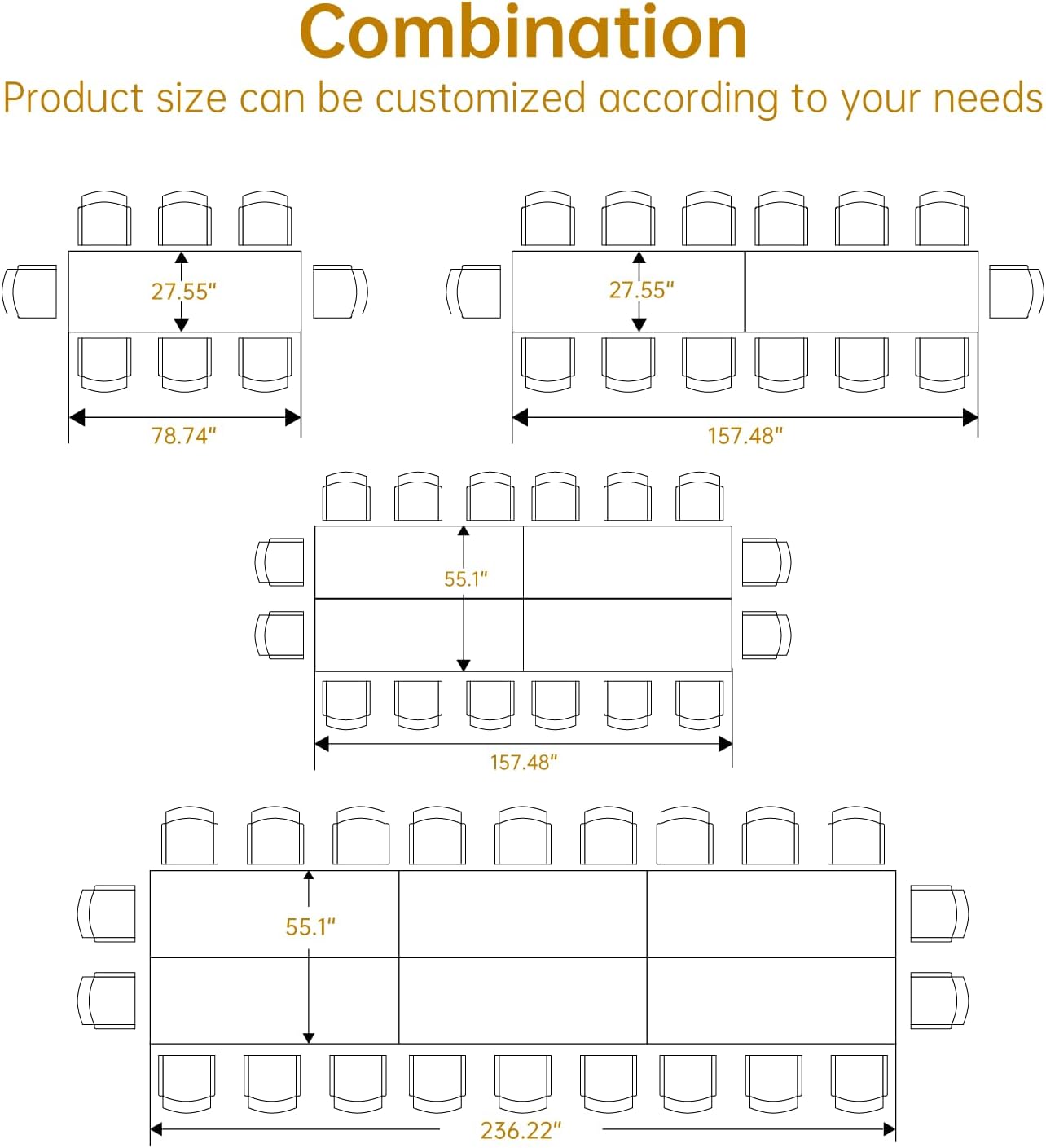 13FT Conference Table, Super Sturdy Large Rectangle Meeting Seminar Table for 16 Person, Long Business Tables, 4 Pcs Brown