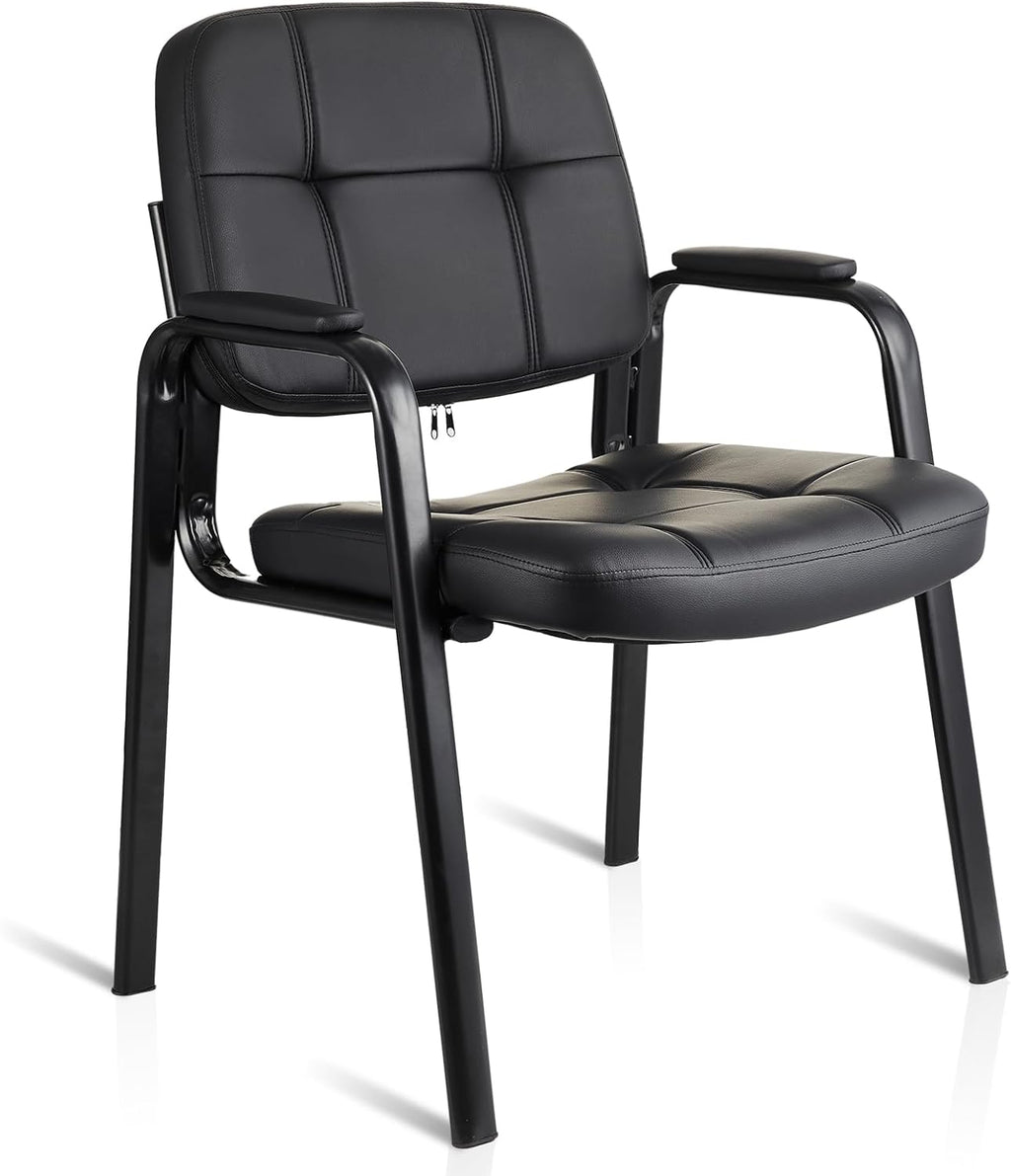 CLATINA Waiting Room Guest Chair with Bonded Leather Padded Arm Rest for Office Reception and Conference Desk Black 2 Pack