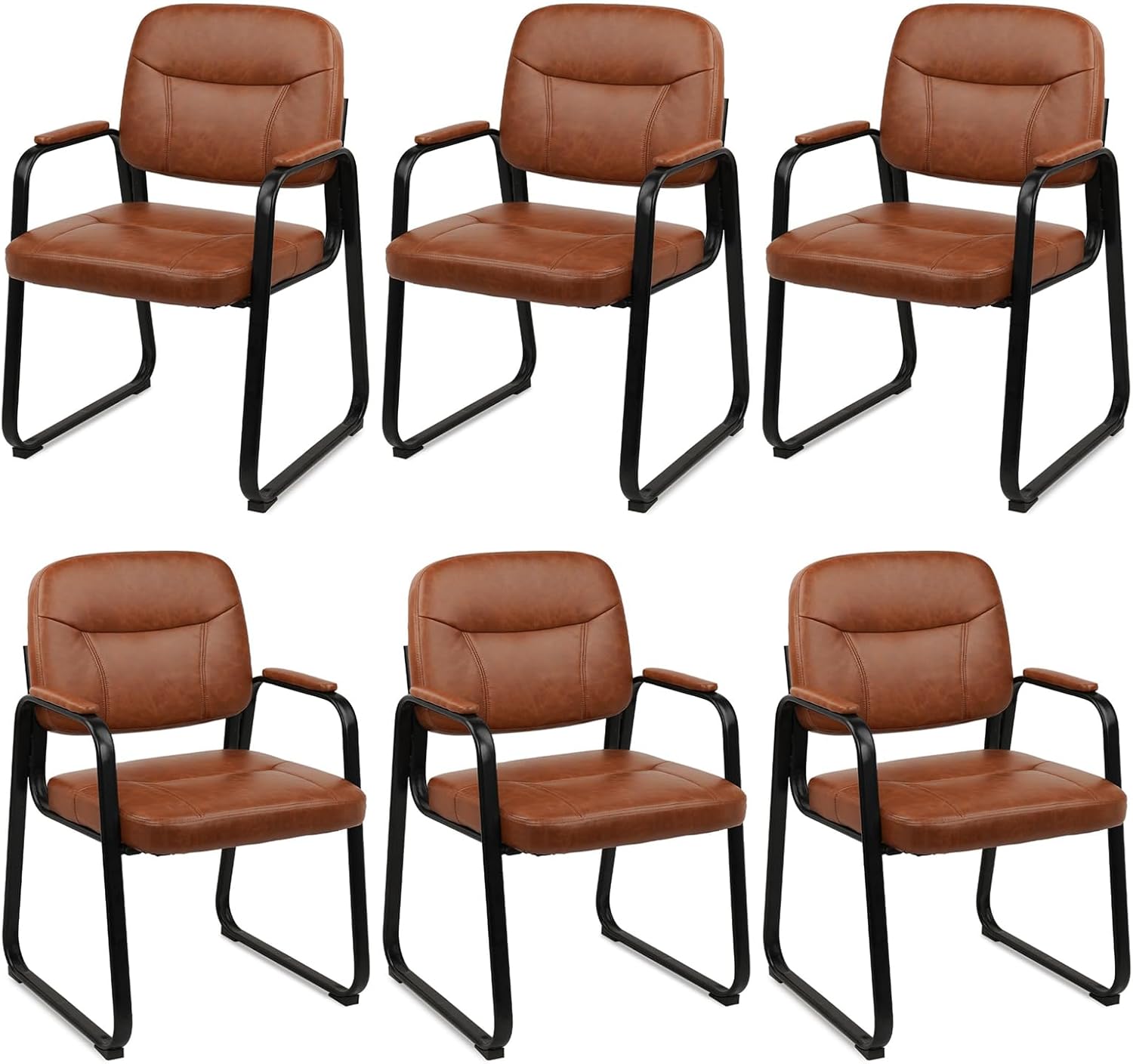 CLATINA Waiting Room Guest Chair with Bonded Leather Padded Arm Rest for Office Reception and Conference Desk Black 2 Pack