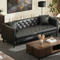 GarveeHome 81 in Leather Couch for Living Room, Modern Leather Sofa with Deep Seat, Handmade Button Tufted 3 Seater Sofa, Chesterfield Couch for Apartment, Office, Black