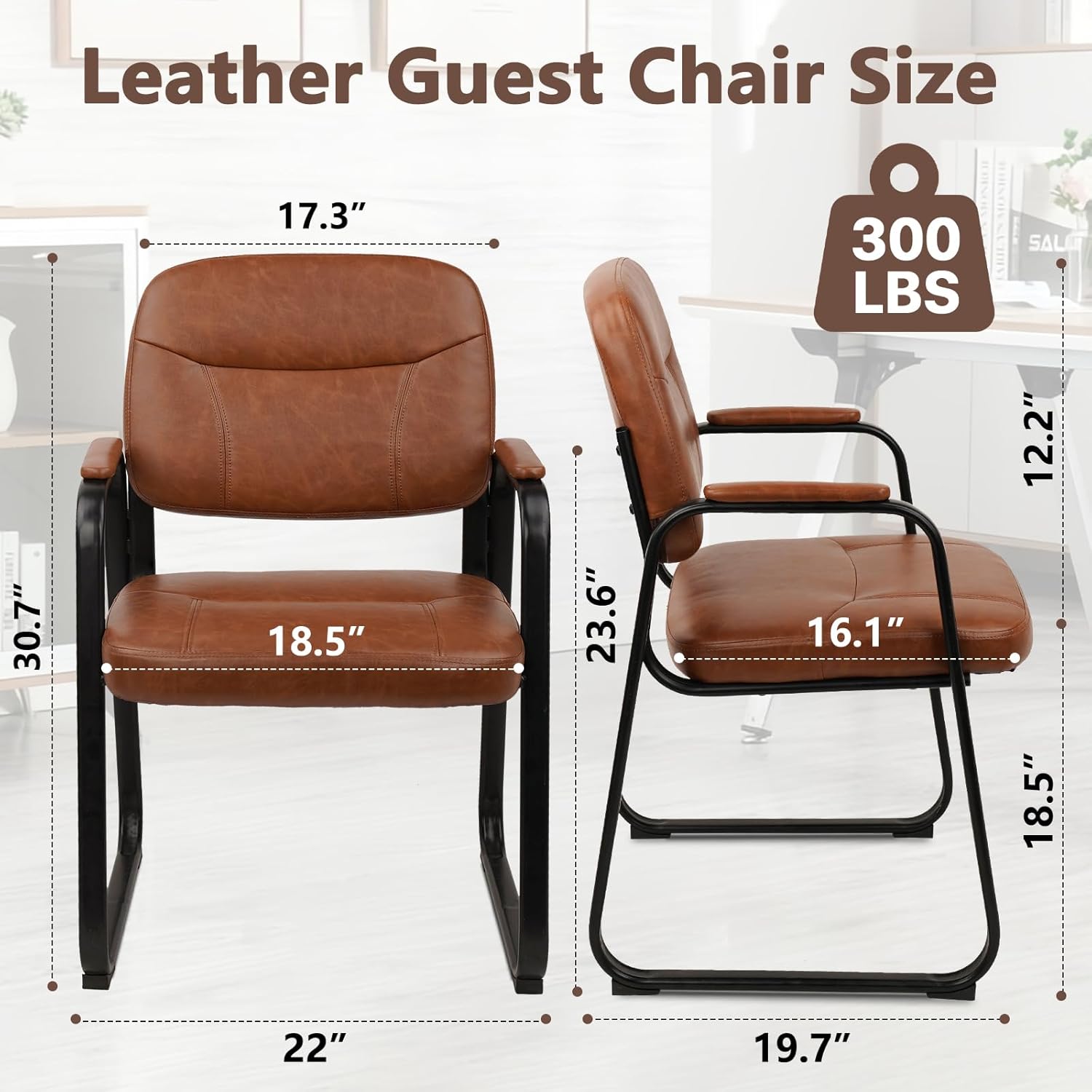 CLATINA Waiting Reception Chairs No Wheel, Leather Guest Chair with Padded Arms, Modern Brown Office Desk Chairs with Sled Base for Office Meeting Conference Room Lobby Home Living Room (4 Pack)