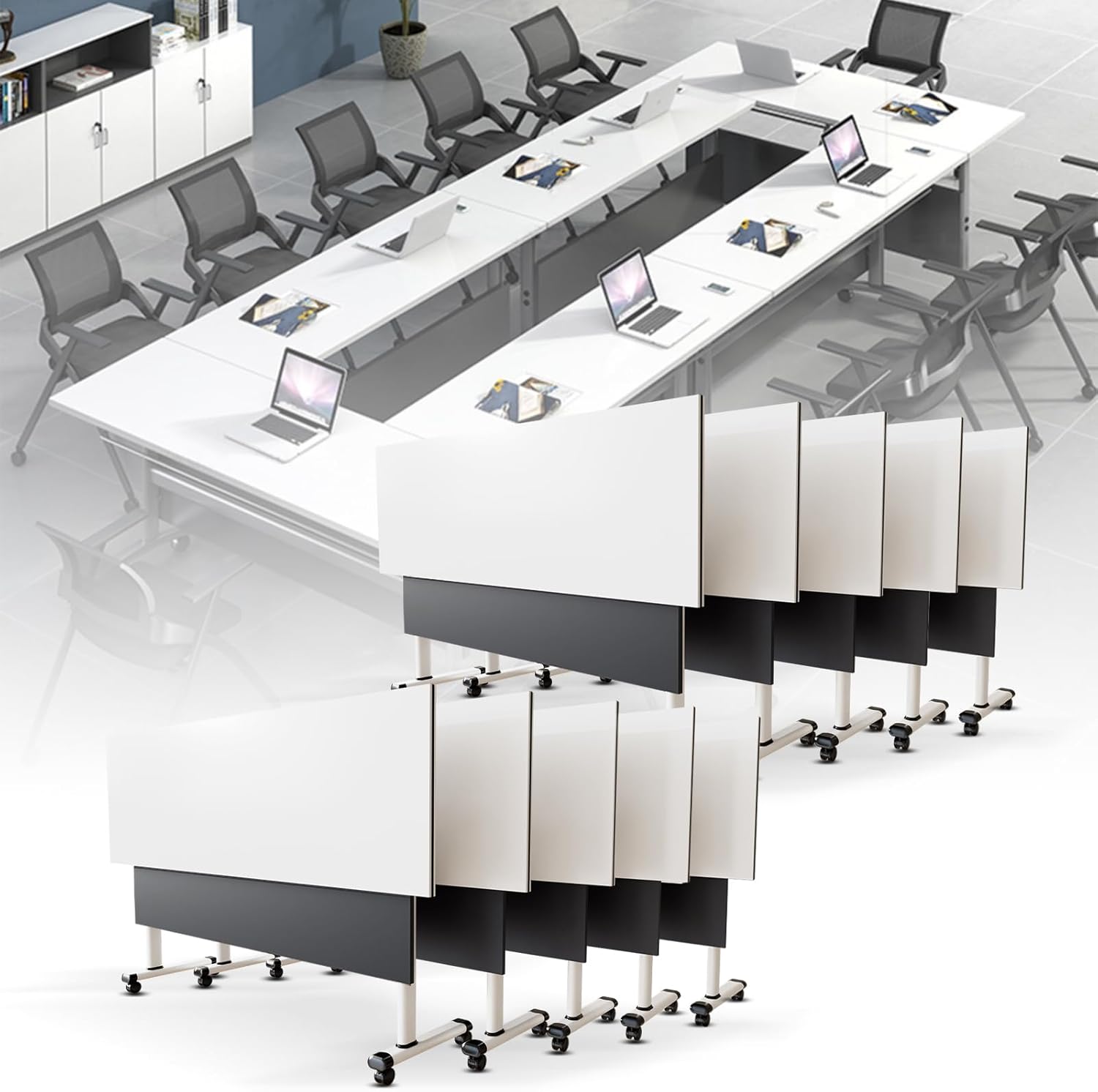 Modern Folding Conference Table, Connecting Office Conference Room Table for 2-10 Person Modular Office Training Tables for Classroom Conference Room (6 Pack 63" L * 19.7" W *29.5" H)