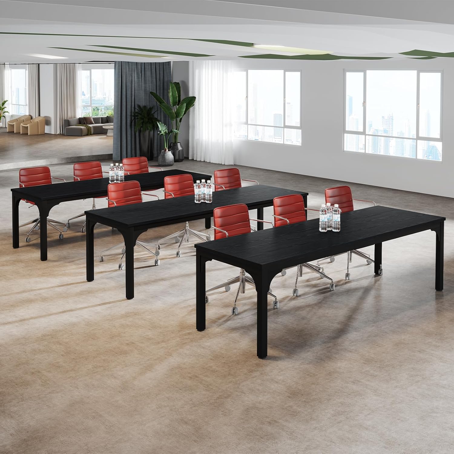 13FT Conference Table, Super Sturdy Large Rectangle Meeting Seminar Table for 16 Person, Long Business Tables, 4 Pcs Brown