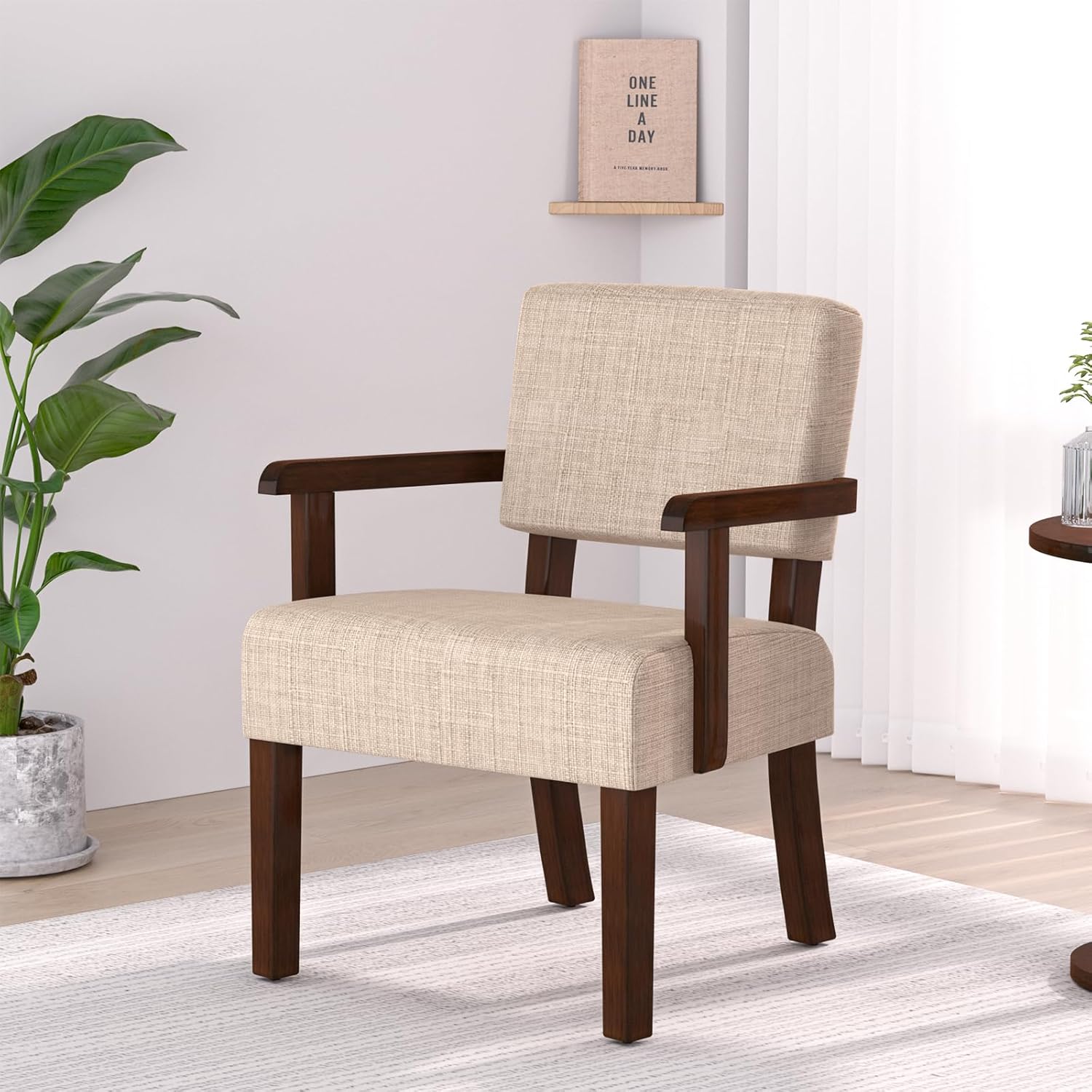 Accent Chair Set of 2 with Table, Living Room Chairs with Soft Seat and Armrests for Living Room Bedroom Reading Room Waiting Room (Beige) (AC01)