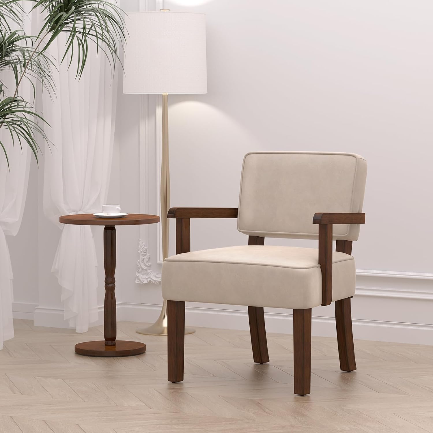 Accent Chair Set of 2 with Table, Living Room Chairs with Soft Seat and Armrests for Living Room Bedroom Reading Room Waiting Room (Beige) (AC01)