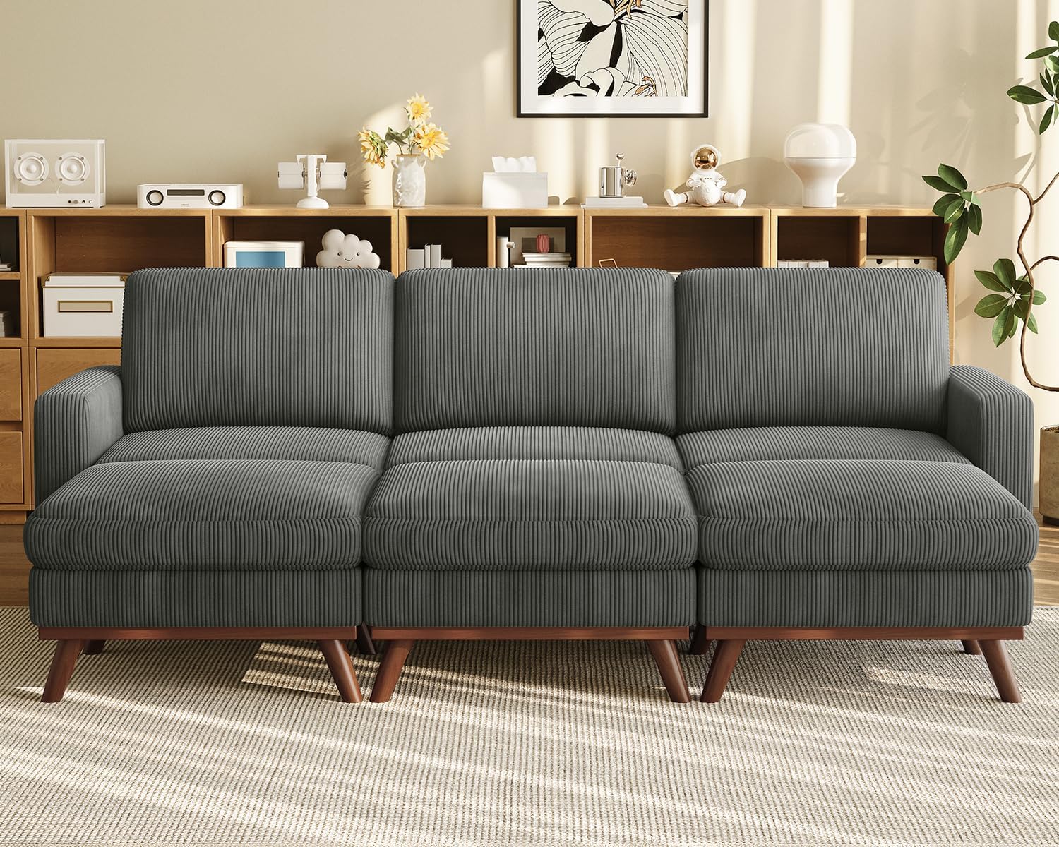 Vesgantti 68" Loveseat Sofa Black, Comfy Corduroy Couch with Spring Cushion and Solid Wood, Modern Extra Deep Seat for Bedroom, Living Room, Office