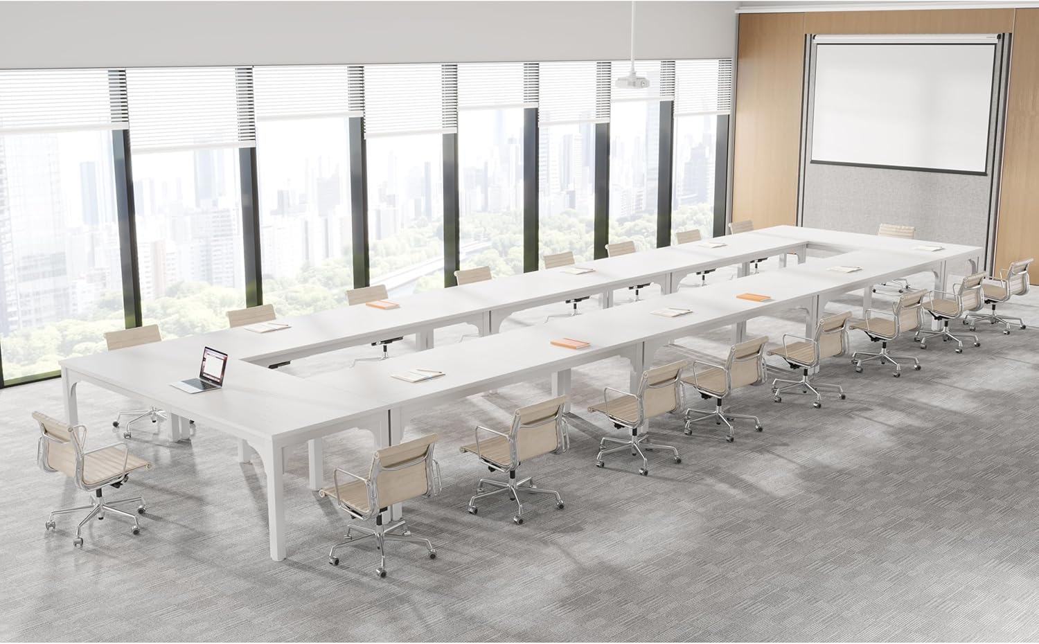 13FT Conference Table, Super Sturdy Large Rectangle Meeting Seminar Table for 16 Person, Long Business Tables, 4 Pcs Brown