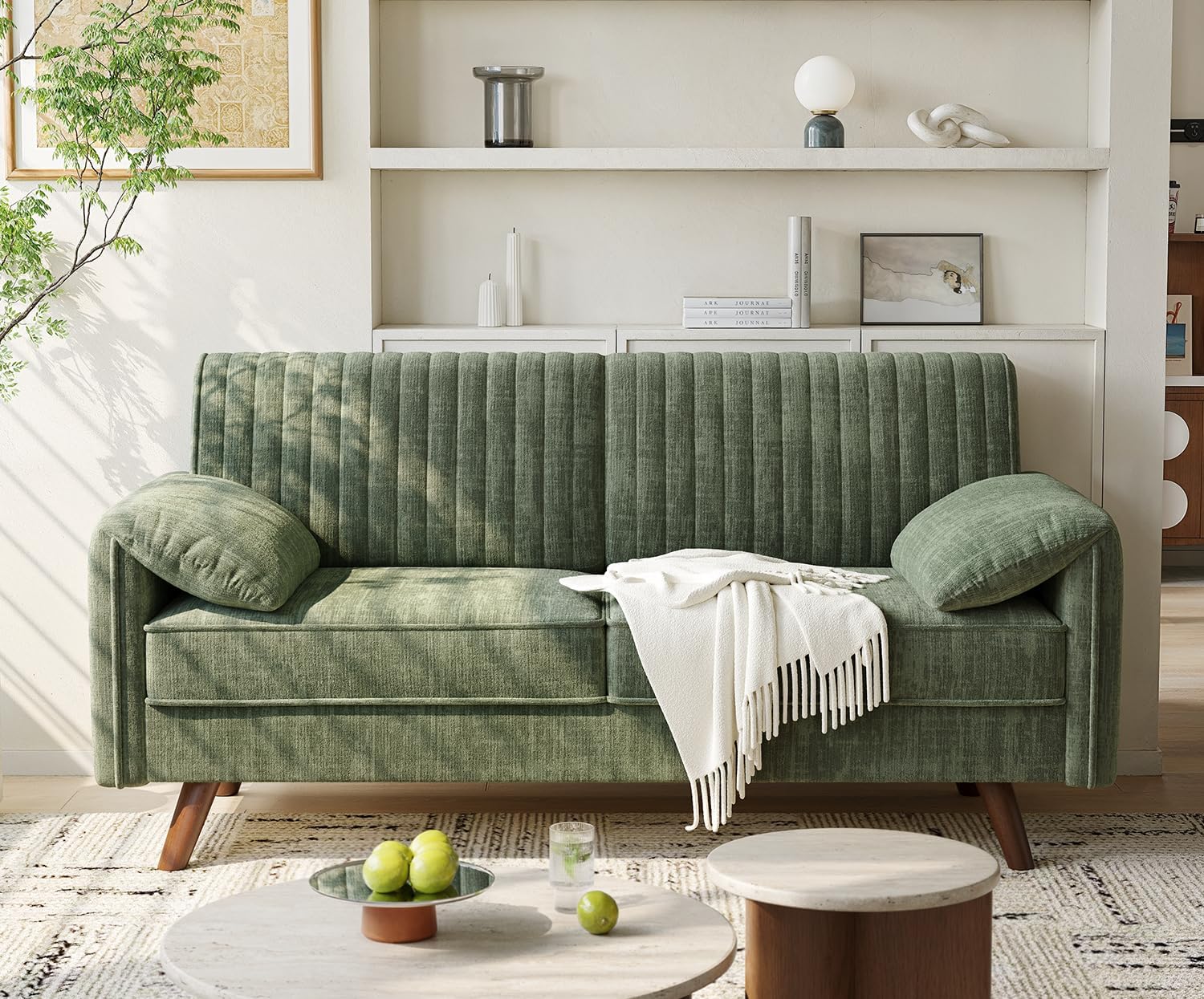 ONBRILL 64.5" Loveseat Sofa, Chenille Loveseat Couch for Living Room, 23.2" Deep Seat Love Seat with Padded Arms, Comfy Modern Small Couches for Bedroom, Small Spaces, Dorms, Office, Green