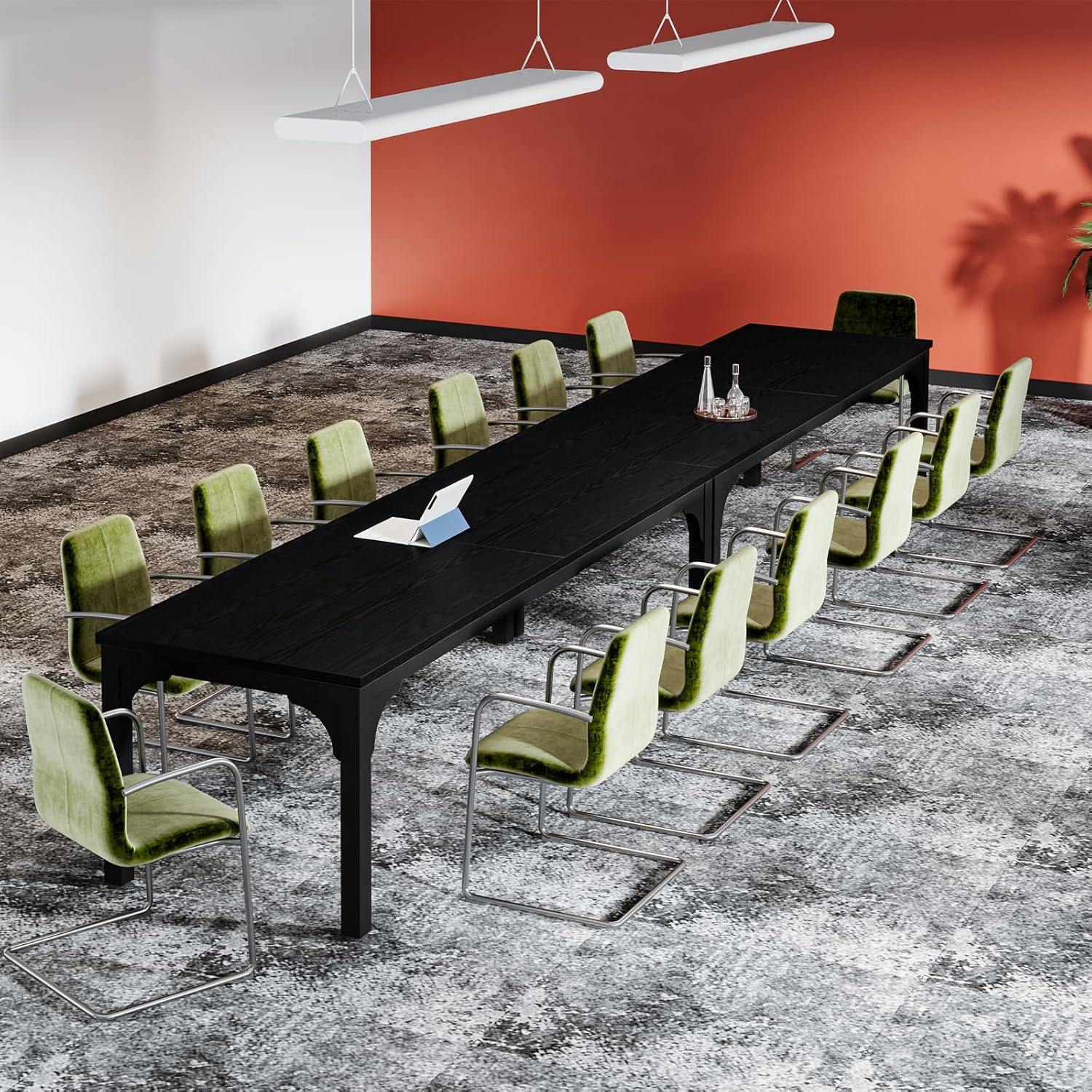 13FT Conference Table, Super Sturdy Large Rectangle Meeting Seminar Table for 16 Person, Long Business Tables, 4 Pcs Brown