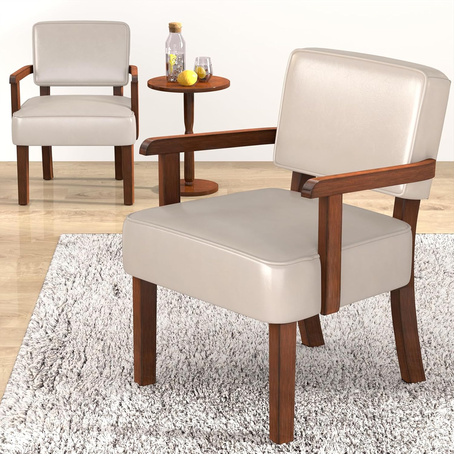 Accent Chair Set of 2 with Table, Living Room Chairs with Soft Seat and Armrests for Living Room Bedroom Reading Room Waiting Room (Beige) (AC01)