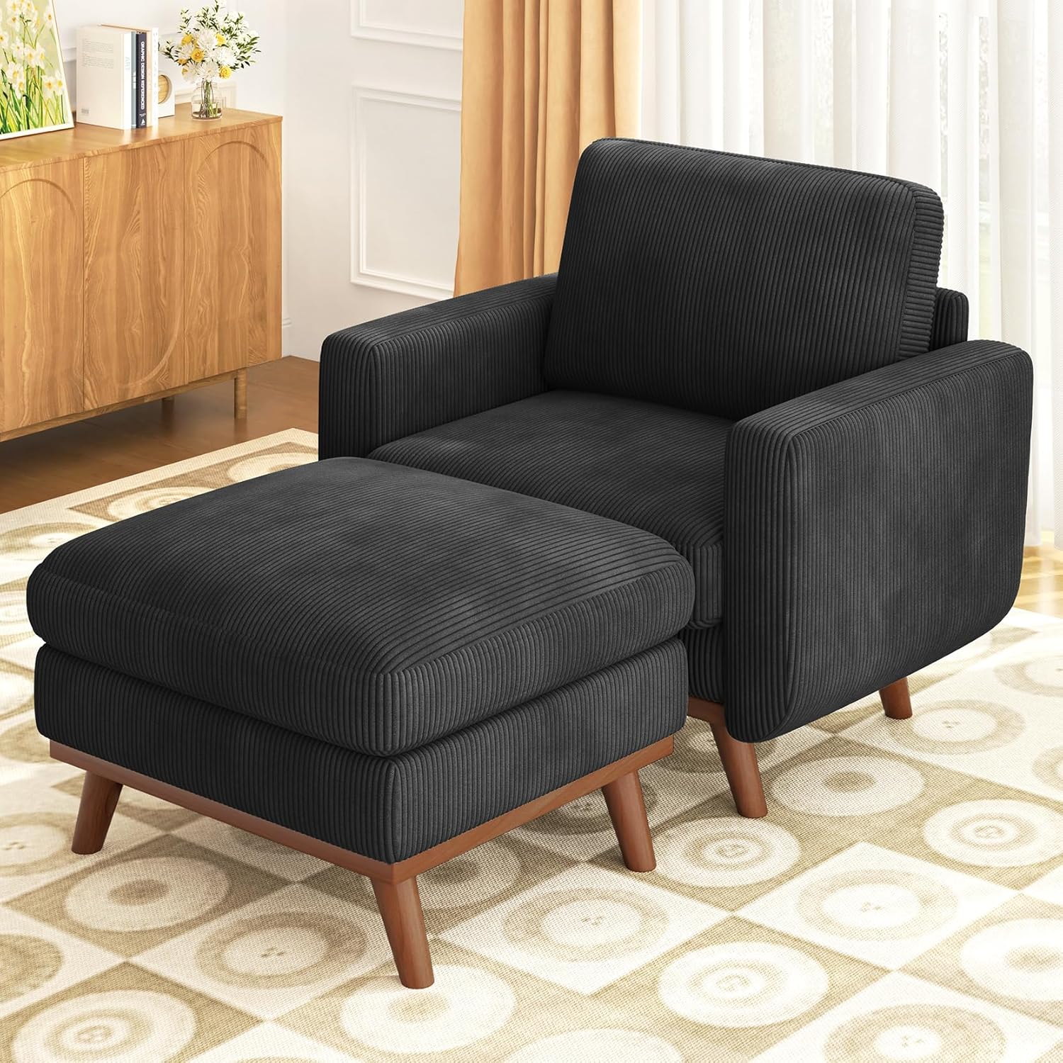 Vesgantti 68" Loveseat Sofa Black, Comfy Corduroy Couch with Spring Cushion and Solid Wood, Modern Extra Deep Seat for Bedroom, Living Room, Office
