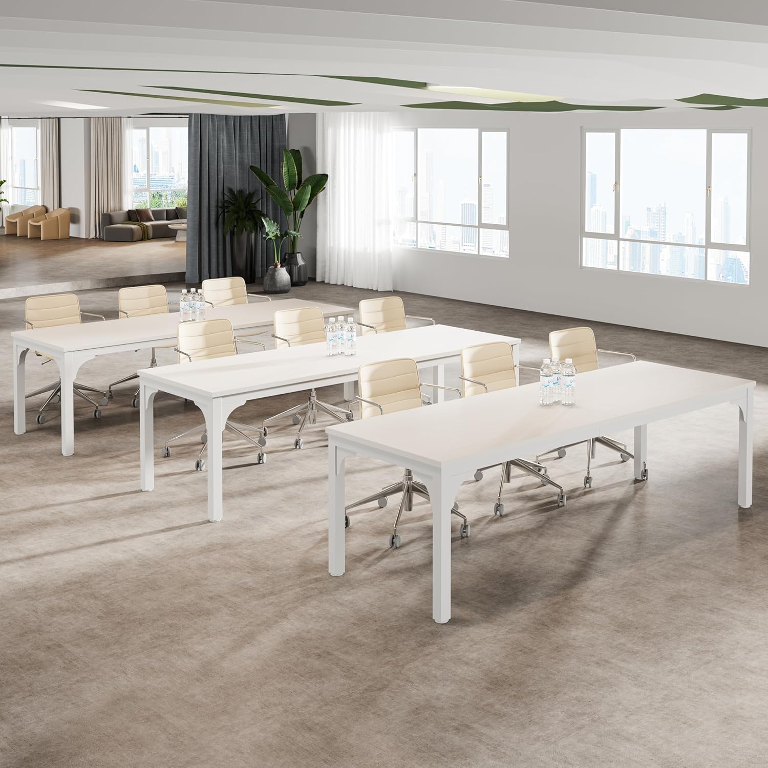 13FT Conference Table, Super Sturdy Large Rectangle Meeting Seminar Table for 16 Person, Long Business Tables, 4 Pcs Brown