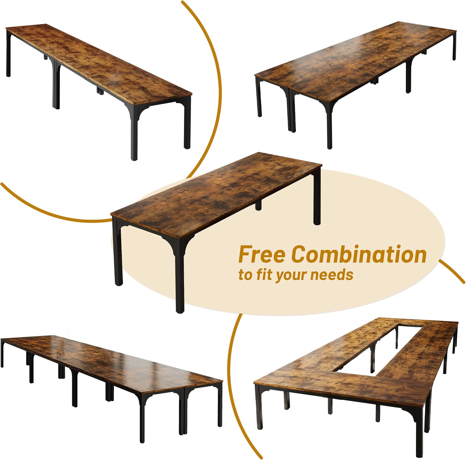 13FT Conference Table, Super Sturdy Large Rectangle Meeting Seminar Table for 16 Person, Long Business Tables, 4 Pcs Brown