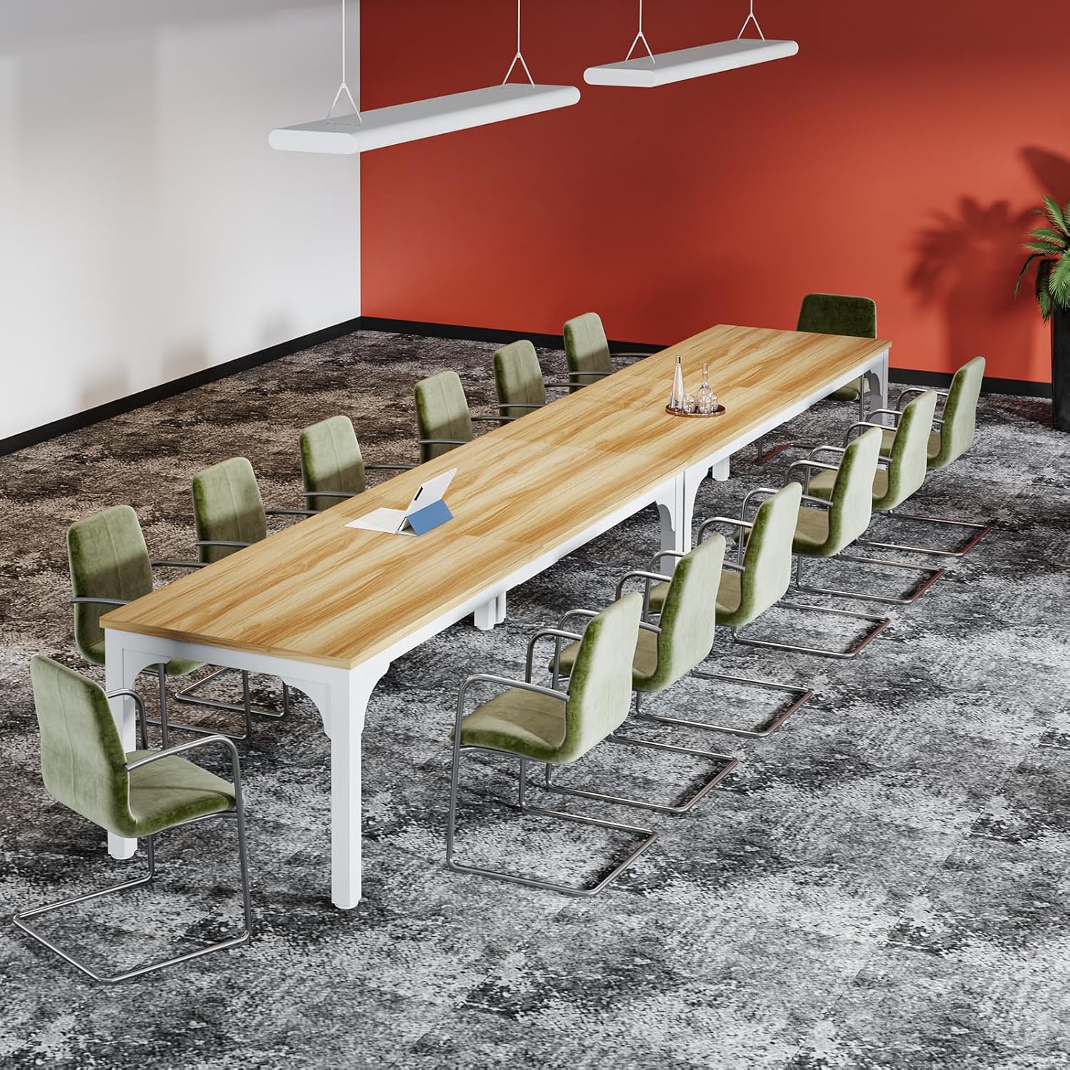 13FT Conference Table, Super Sturdy Large Rectangle Meeting Seminar Table for 16 Person, Long Business Tables, 4 Pcs Brown