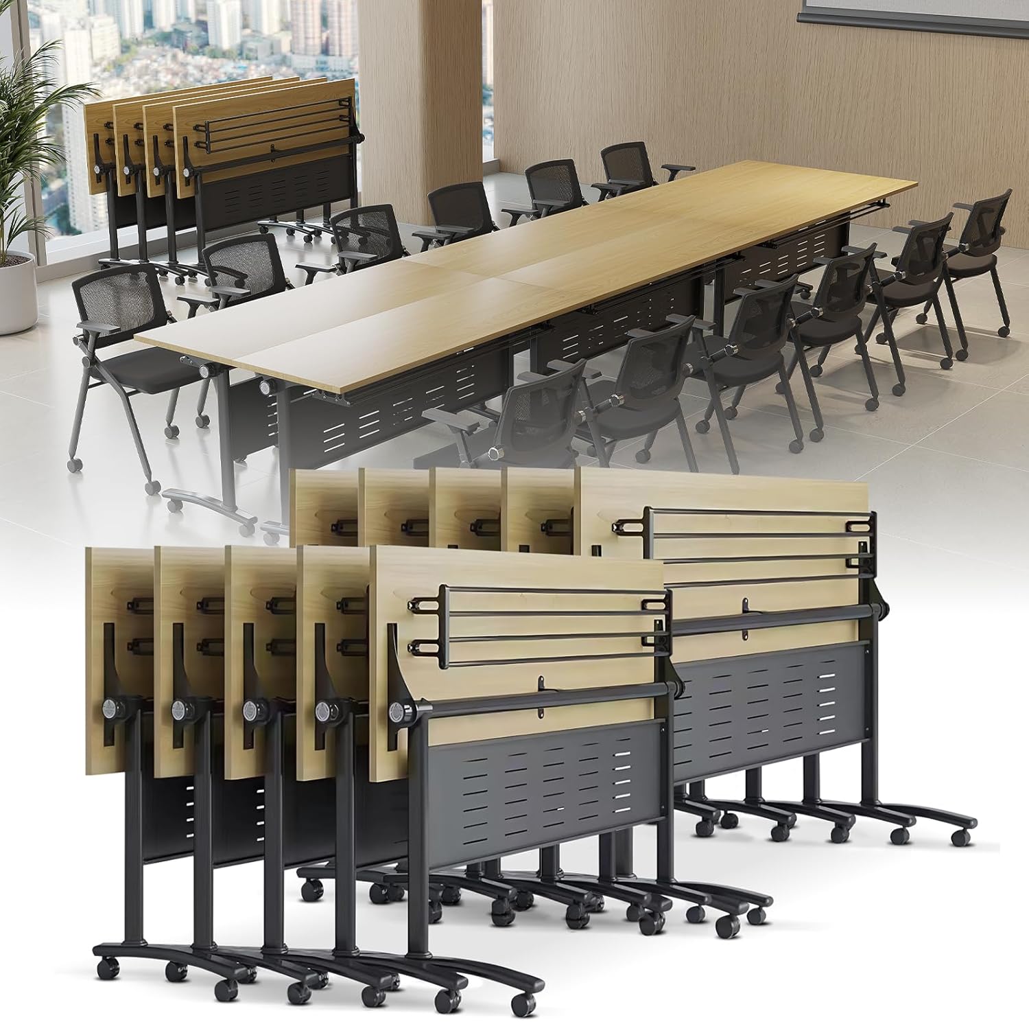 Modern Folding Conference Table, Connecting Office Conference Room Table for 2-10 Person Modular Office Training Tables for Classroom Conference Room (6 Pack 63" L * 19.7" W *29.5" H)