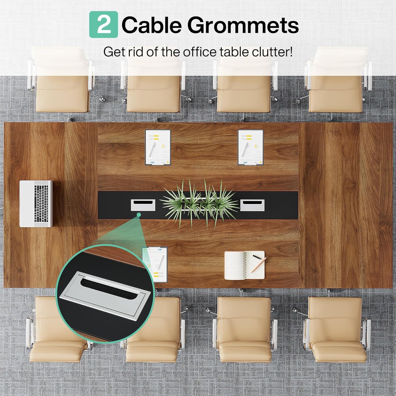 Tribesigns 8FT Conference Table, 94.49 L x 47.24 W x 29.53 H Inches Large Meeting Podcast Table for 10 People, Business Style Wooden Training Table with Strong Metal Frame for Office Conference