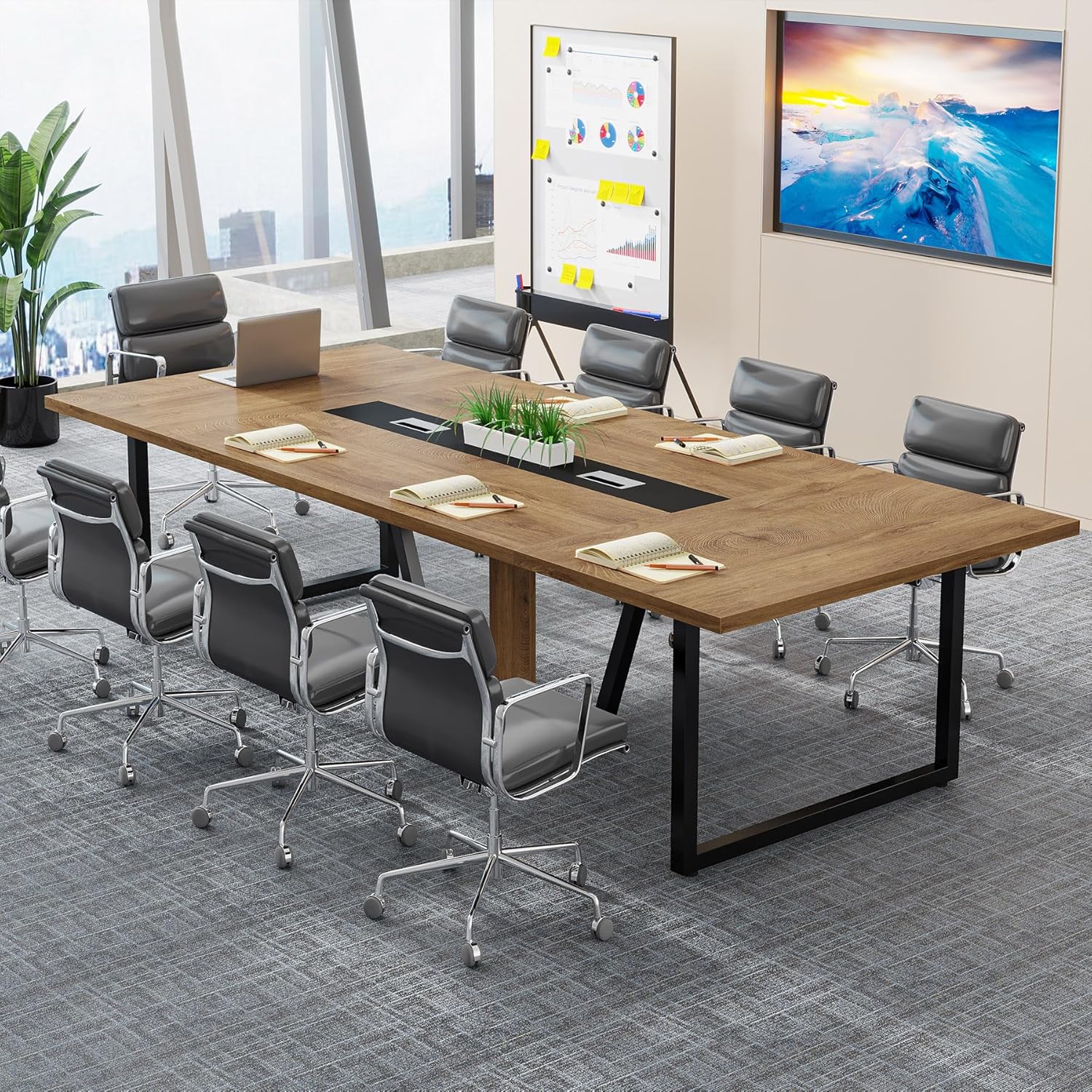 Tribesigns 8FT Conference Table, 94.49 L x 47.24 W x 29.53 H Inches Large Meeting Podcast Table for 10 People, Business Style Wooden Training Table with Strong Metal Frame for Office Conference